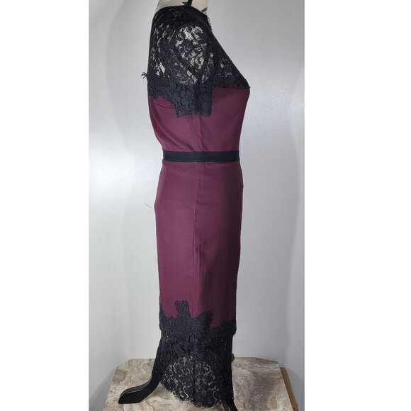 Erdem 'Keni' Lace Trim Shift Dress, Burgundy & Black, Womens Size 4 US - Picture 5 of 10